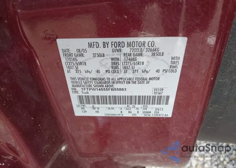 2005 Ford F-150 Fx4/Lariat/Xlt z USA, uszkodzony, nr VIN 1FTPW14555FB55883